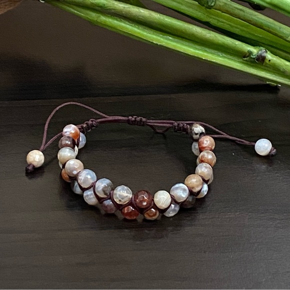 Natural Stones Braided Adjustable Boho Stackable Cord Bracelet - Picture 6 of 9